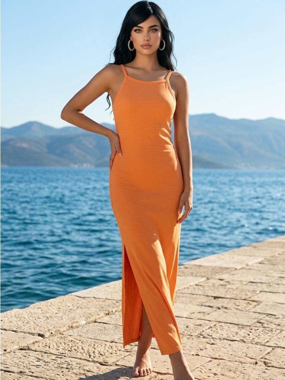 SALE Old Navy Orange Sleeveless Maxi Dress with Side Slit